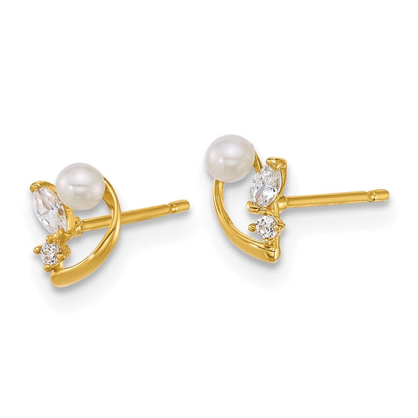 14K Gold CZ & Pearl Stud Earrings