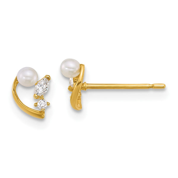14K Gold CZ & Pearl Stud Earrings