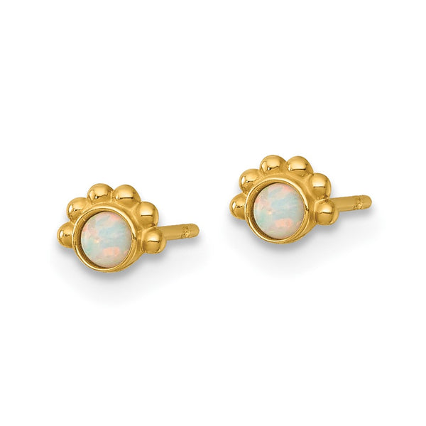 14K Gold Polished Opal Stud Earrings