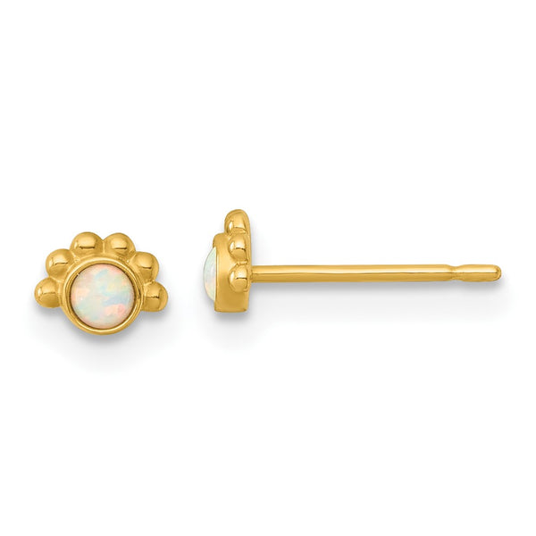 14K Gold Polished Opal Stud Earrings
