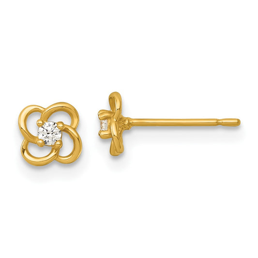 Shop Stylish 14K Gold Polished Floral Stud Earrings with Cubic Zirconia, 0.85mm