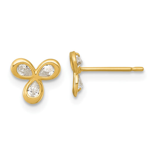 Buy Exclusive 14K Gold Polished Triple Cubic Zirconia Stud Earrings - Stylish Value