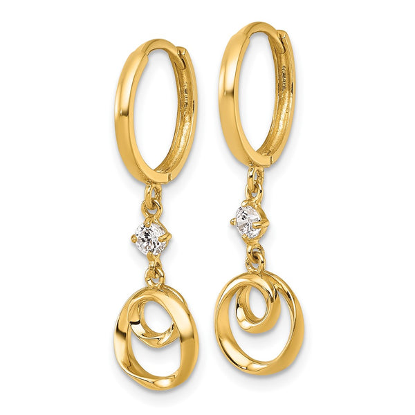 14K Gold Polished Twisted Circle Hinged Hoop Earrings with CZ