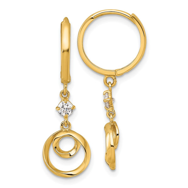 14K Gold Polished Twisted Circle Hinged Hoop Earrings with CZ