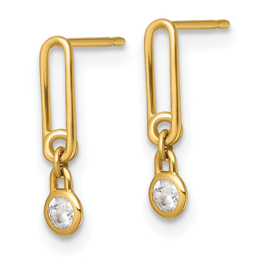 Buy Luxury 14K Gold Polished CZ Paperclip Link Dangle Earrings - Stylish Design