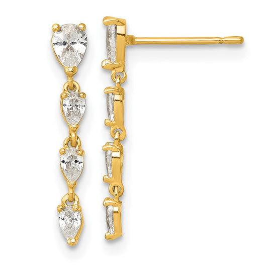 High-Quality 14K Gold CZ Dangle Earrings - Stylish Pear-Shaped Design, 2" Long