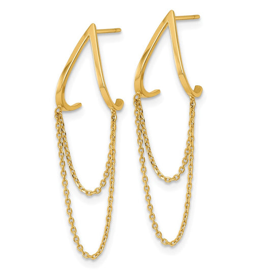 Buy Stylish 14K Gold Polished V-Shaped Dangle Earrings - Luxury Value Design