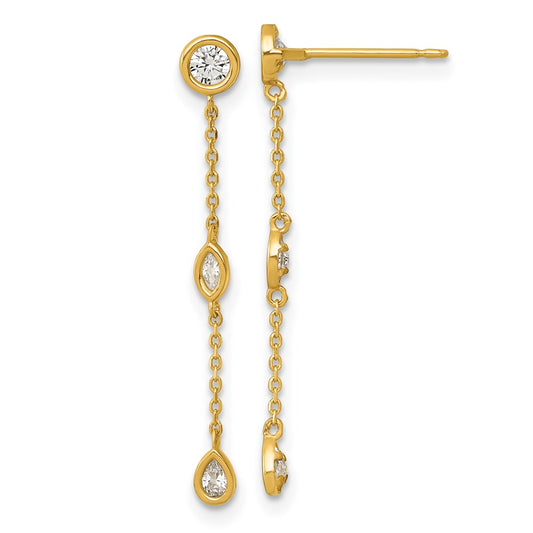 Shop Exclusive 14K Gold CZ Dangle Earrings - Stylish Bezel Design, 3 Shapes