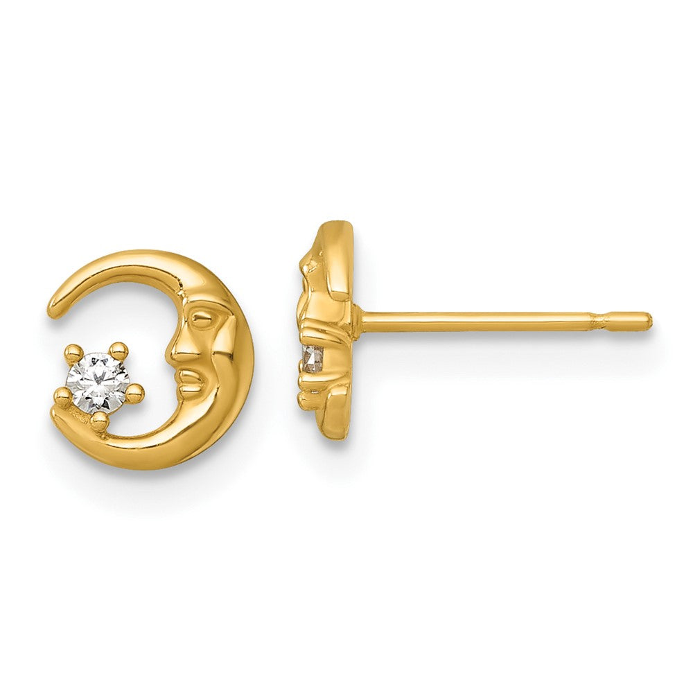 Shop Stylish 14K Gold Polished Moon and Star CZ Stud Earrings - Affordable Luxury