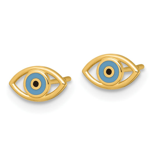 Exclusive 14K Gold Polished Evil Eye Earrings - Stylish Design with Blue & Black Enamel