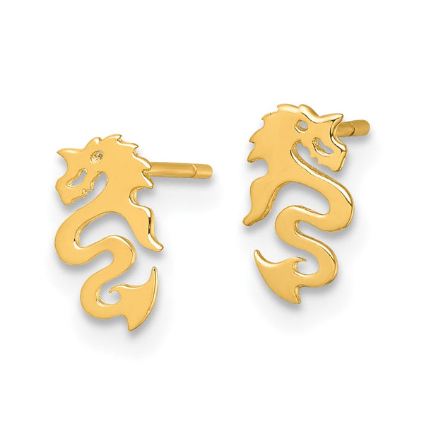 14K Gold Polished Dragon Stud Earrings