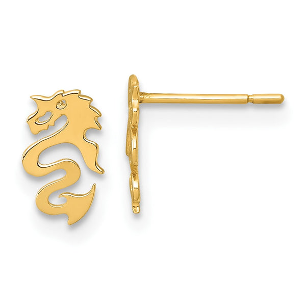 14K Gold Polished Dragon Stud Earrings