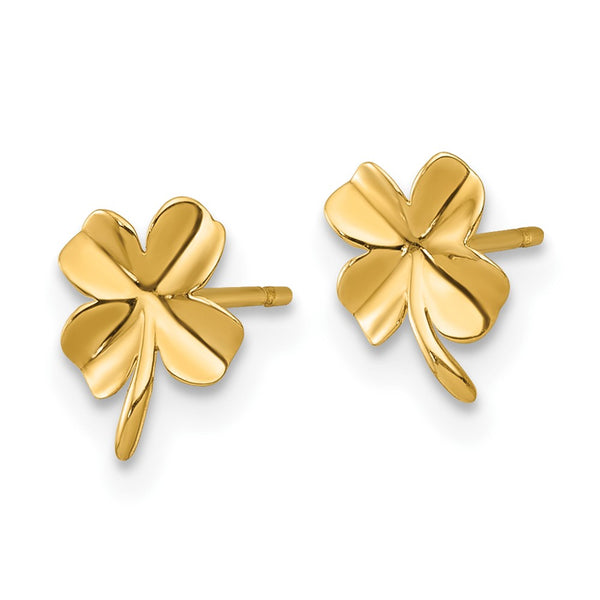 14K Gold Polished Four Leaf Clover Stud Earrings