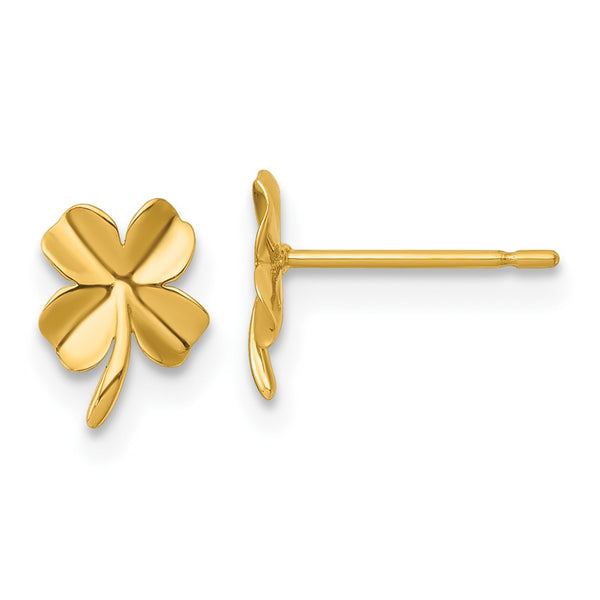 14K Gold Polished Four Leaf Clover Stud Earrings