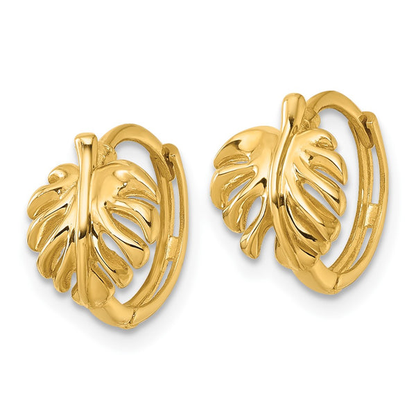 14K Gold Polished Monstera Leaf Hoop Earrings - 25mm