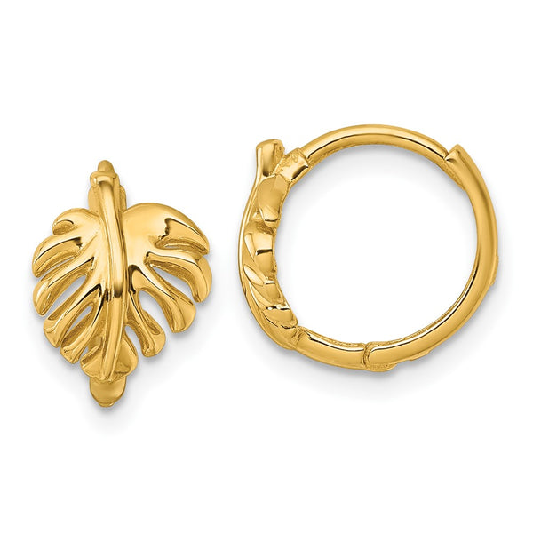 14K Gold Polished Monstera Leaf Hoop Earrings - 25mm