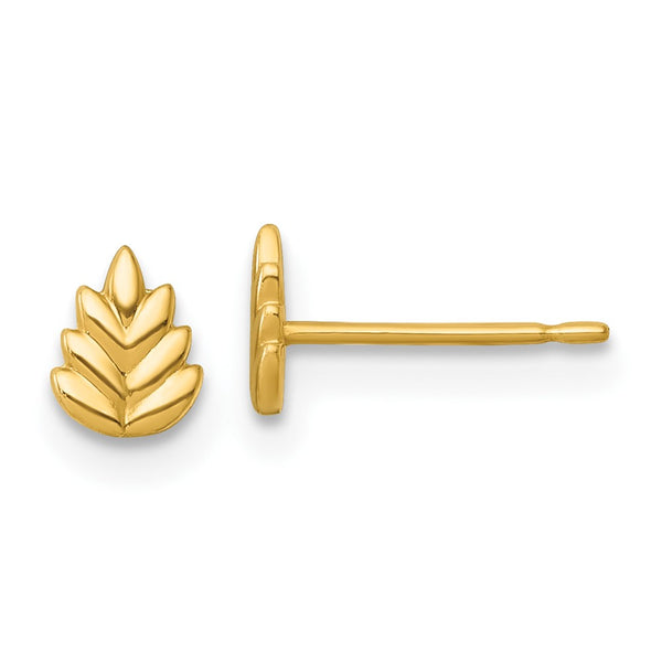 14K Gold Polished Leaf Stud Earrings