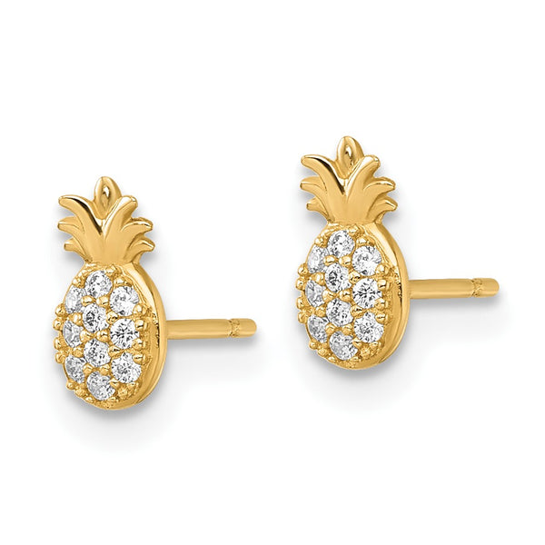 14K Gold Pineapple CZ Stud Earrings