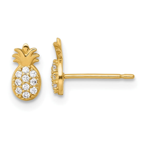 14K Gold Pineapple CZ Stud Earrings