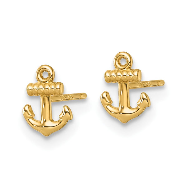 14K Gold Polished Anchor Stud Earrings