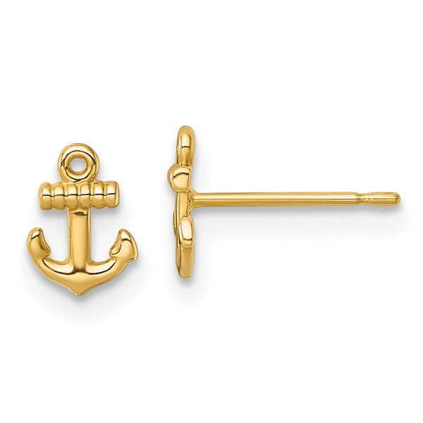 14K Gold Polished Anchor Stud Earrings