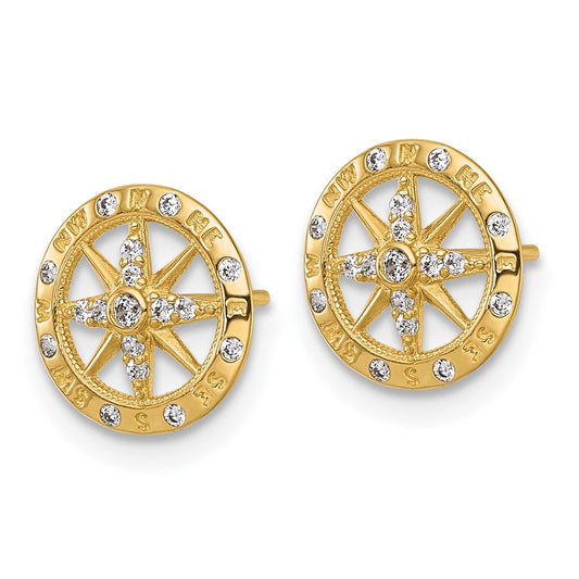 Buy 14K White Gold Polished Compass Earrings | Stylish CZ Accents, 0.85mm