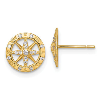 Buy 14K White Gold Polished Compass Earrings | Stylish CZ Accents, 0.85mm