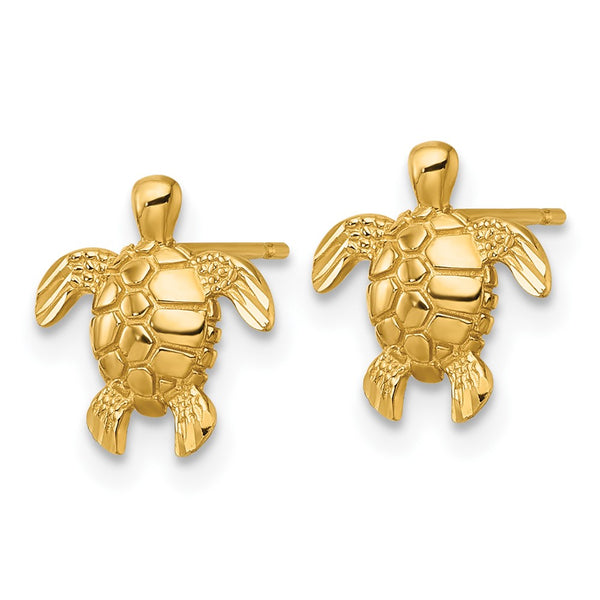 14K Gold Polished Diamond-Cut Turtle Stud Earrings