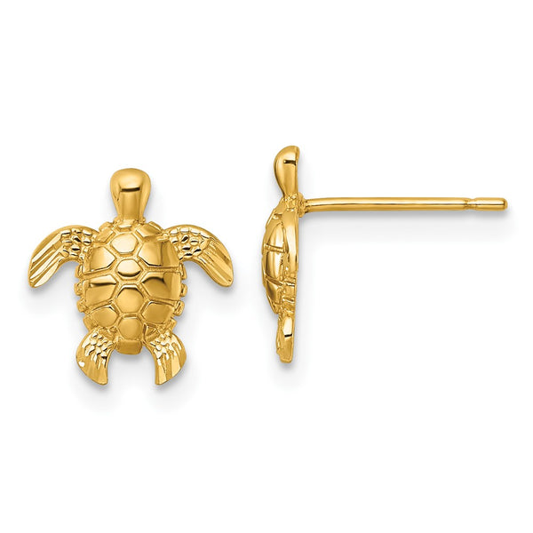 14K Gold Polished Diamond-Cut Turtle Stud Earrings