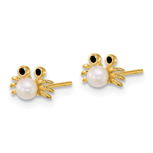 Exclusive 14K Gold Crab Stud Earrings with Black CZ & Pearl - Stylish Value