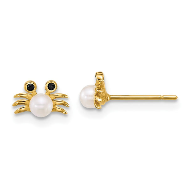 Exclusive 14K Gold Crab Stud Earrings with Black CZ & Pearl - Stylish Value