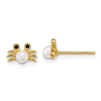 Exclusive 14K Gold Crab Stud Earrings with Black CZ & Pearl - Stylish Value