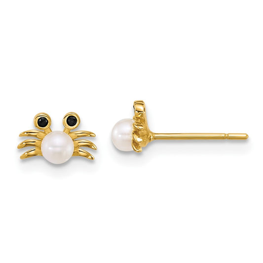 Exclusive 14K Gold Crab Stud Earrings with Black CZ & Pearl - Stylish Value