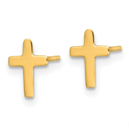Designer 14K Gold Polished Latin Cross Stud Earrings - Stylish Value Buy!