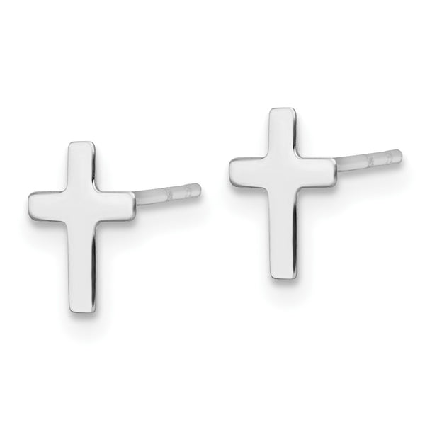 14K White Gold Polished Latin Cross Stud Earrings