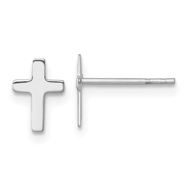 14K White Gold Polished Latin Cross Stud Earrings