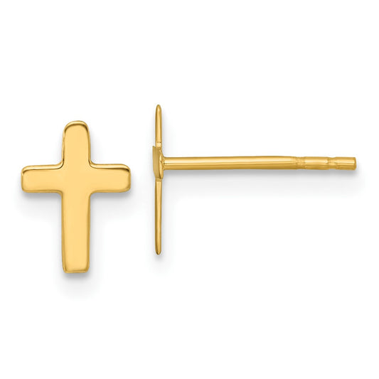 Designer 14K Gold Polished Latin Cross Stud Earrings - Stylish Value Buy!