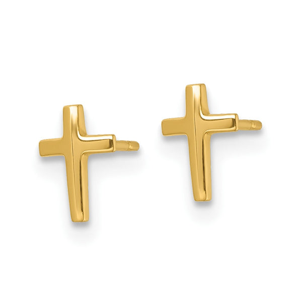 14K Gold Polished Knife Edge Latin Cross Stud Earrings