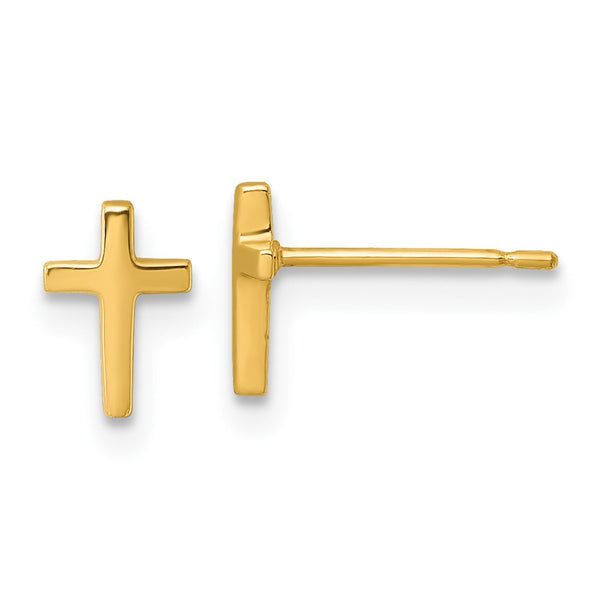 14K Gold Polished Knife Edge Latin Cross Stud Earrings