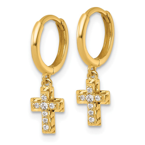 14K Gold CZ Cross Hoop Earrings
