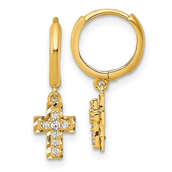 14K Gold CZ Cross Hoop Earrings