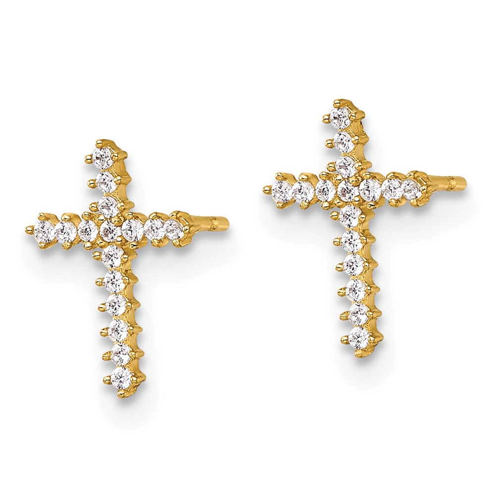 Exclusive 14K Gold Polished CZ Latin Cross Stud Earrings - Stylish Value!
