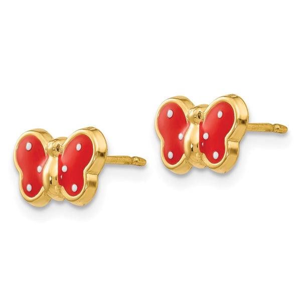 14K Gold Enamel Butterfly Earrings