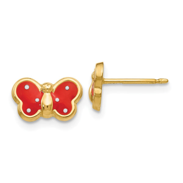 14K Gold Enamel Butterfly Earrings
