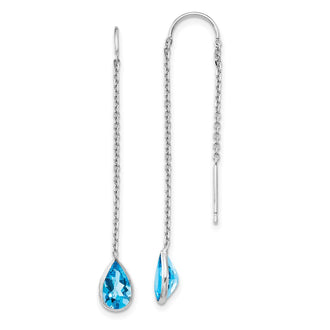 Buy Stylish 14K White Gold Blue Topaz Pear-Shaped Threader Earrings - Affordable Luxury