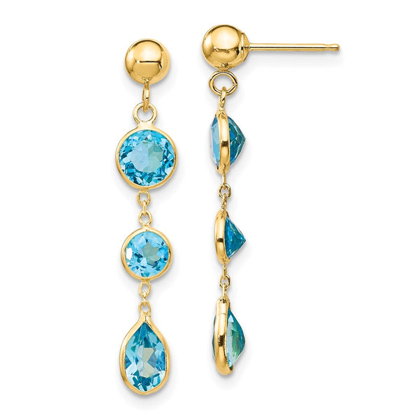 14K Gold Blue Topaz Drop Earrings