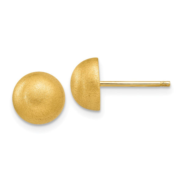14K Gold Hollow Satin Finish 8mm Half Ball Stud Earrings