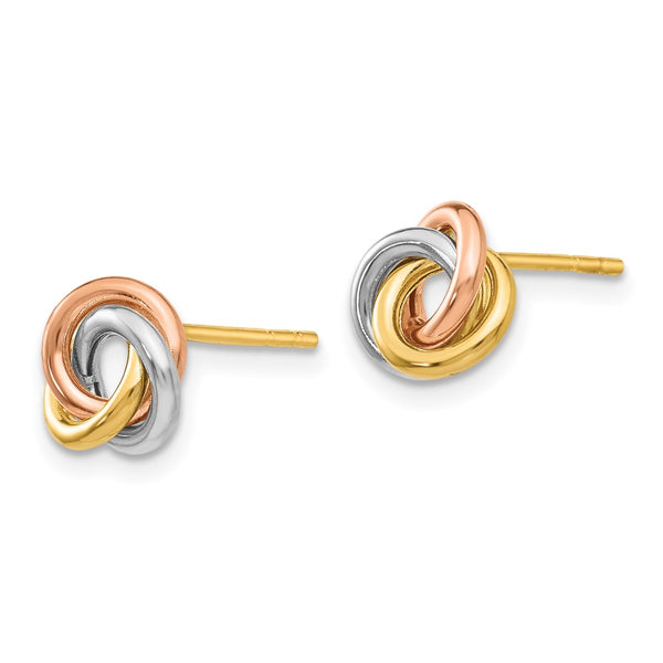 14K Tri-Color Twisted Knot Stud Earrings