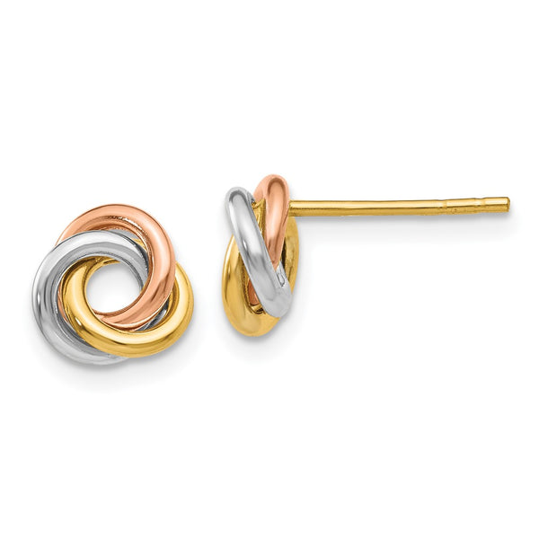 14K Tri-Color Twisted Knot Stud Earrings