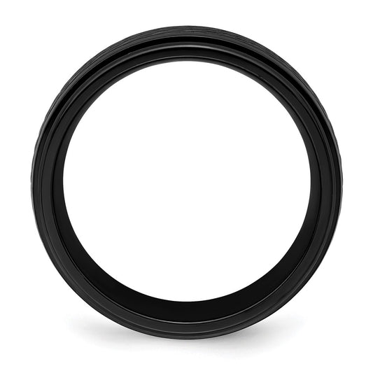 Designer Polished Black Zirconium 8mm Chisel Band - Stylish Ridged Edges, Affordable Price